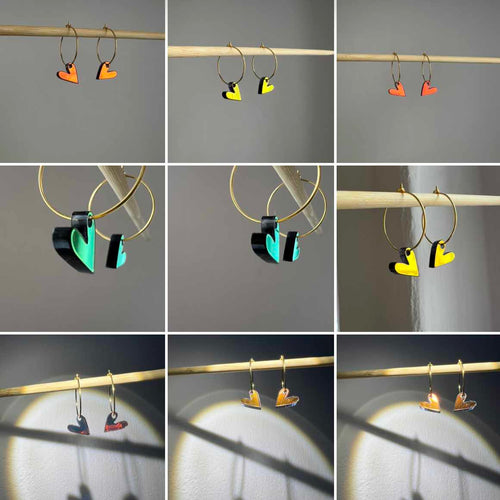Ohrhänger „Herz“ Plexiglas Regenbogen-Schwarz