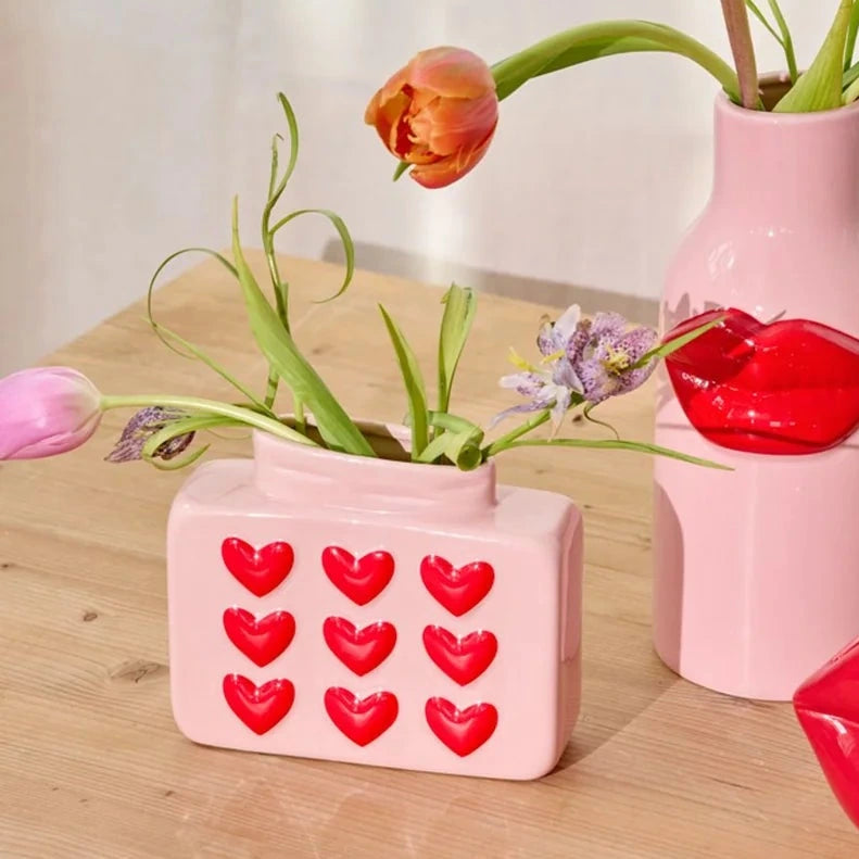 Vase "Herzen" eckig Keramik