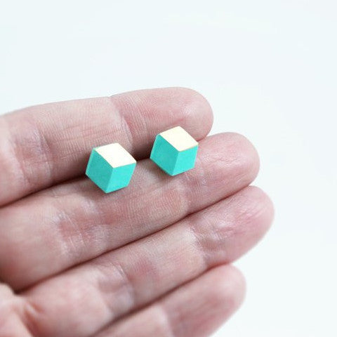 Ohrstecker Cube "Ambivalenz" Seegrün/Gold small