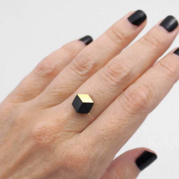 Ring Cube "Ambivalenz" small Schwarz-Gold
