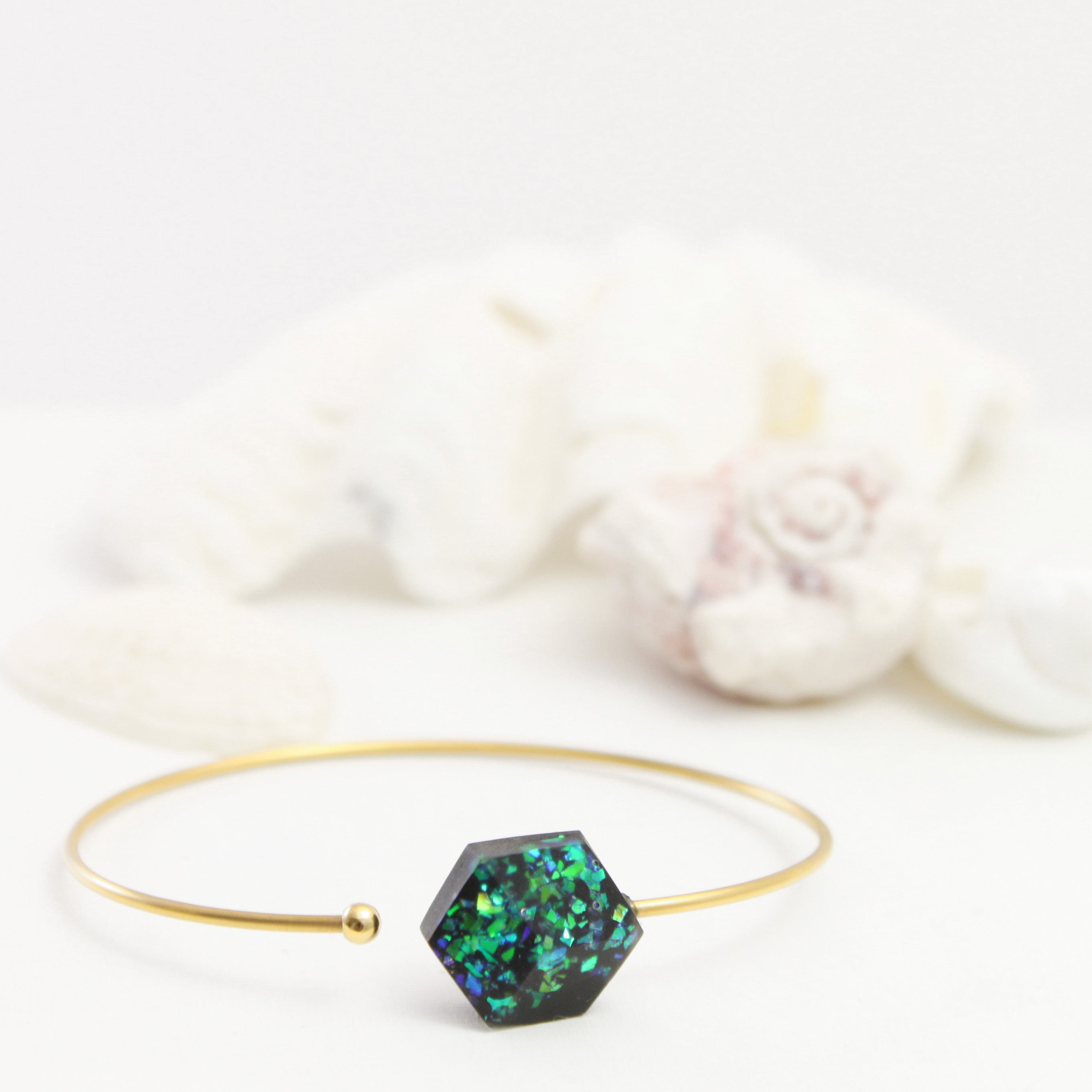 Armband Cube offen "Ocean" Blau-Grün