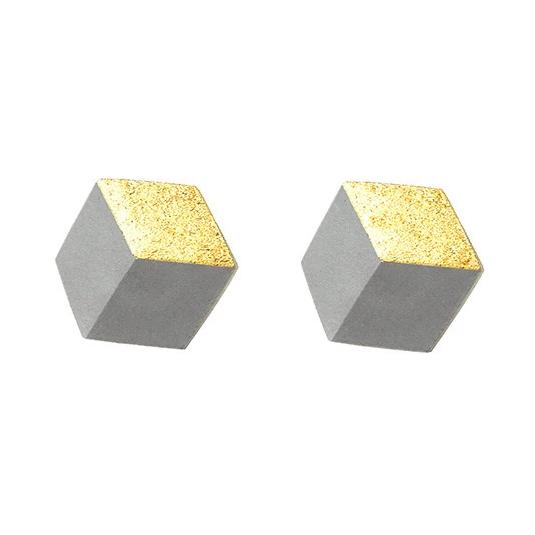 Ohrstecker Cube "Ambivalenz" Grau/Gold mini