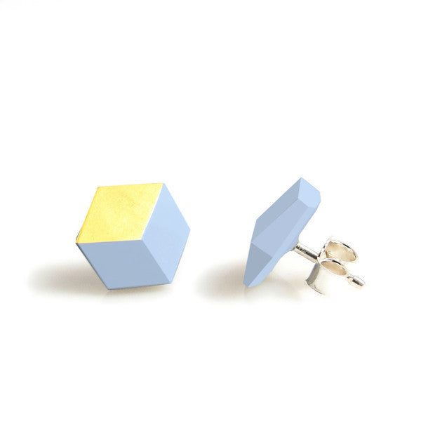Ohrstecker Cube "Ambivalenz" Hellblau/Gold small