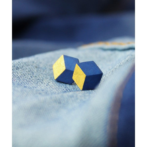 Ohrstecker Cube "Ambivalenz" Jeans/Gold small