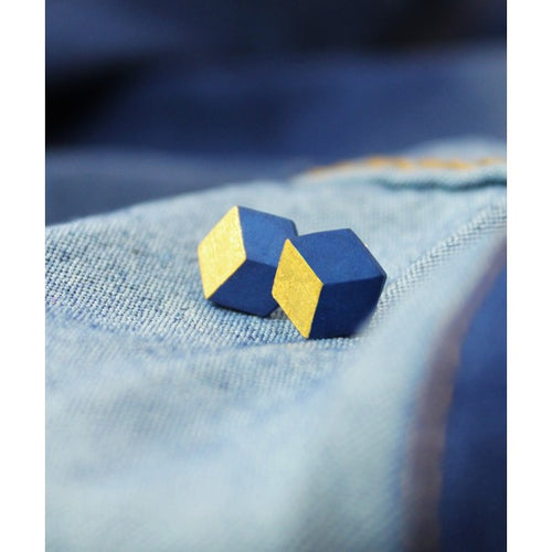 Ohrstecker Cube "Ambivalenz" Jeans/Gold small