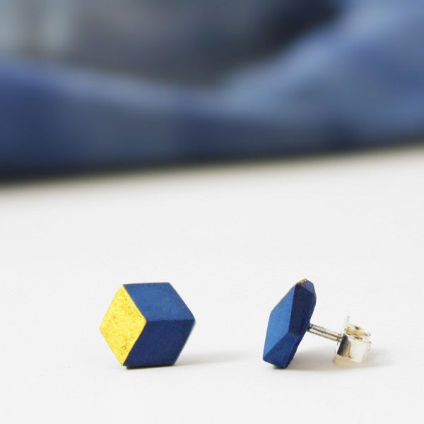 Ohrstecker Cube "Ambivalenz" Jeans/Gold small