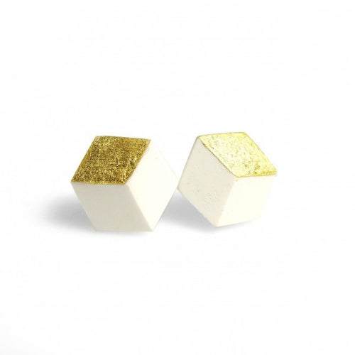 Ohrstecker Cube "Ambivalenz" Weiß-Gold small