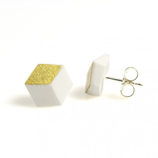 Ohrstecker Cube "Ambivalenz" Weiß-Gold small